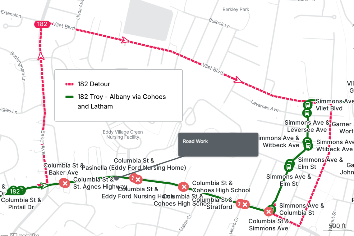 182 Columbia St Closed between Baker Ave, and Simmons Ave.
