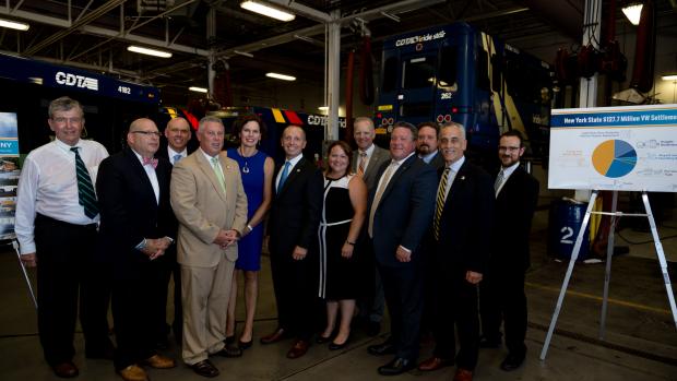 Volkswagen settlement news conference in CDTA Albany garage